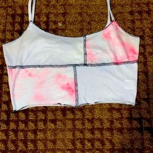 Pink and white tie-dye tank top